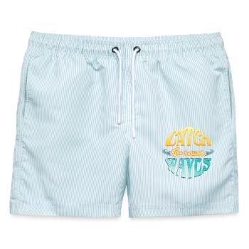 Surfen und CatchTheWaves - Männer Badeshorts - hellblau gestreift - Vorne - AI Model Male 178 light (178cm)