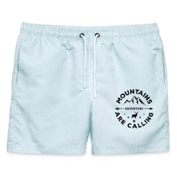 Die Berge rufen - Outdoor-Abenteuer - Männer Badeshorts - hellblau gestreift - Vorne - AI Model Male 178 light (178cm)