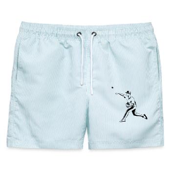 Baseball-Werfer - Männer Badeshorts - hellblau gestreift - Vorne - AI Model Male 178 light (178cm)