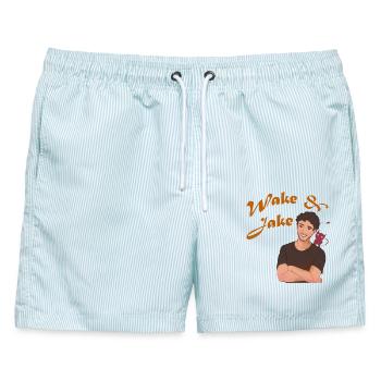 Wake & Jake Porträt - Männer Badeshorts - hellblau gestreift - Vorne - AI Model Male 178 light (178cm)