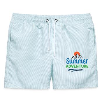 Sommer-Abenteuer - Männer Badeshorts - hellblau gestreift - Vorne - AI Model Male 178 light (178cm)