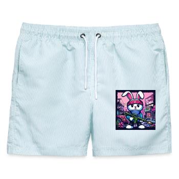 bunny hase  gamer gun cute rabbit lol - Männer Badeshorts - hellblau gestreift - Vorne - AI Model Male 178 light (178cm)