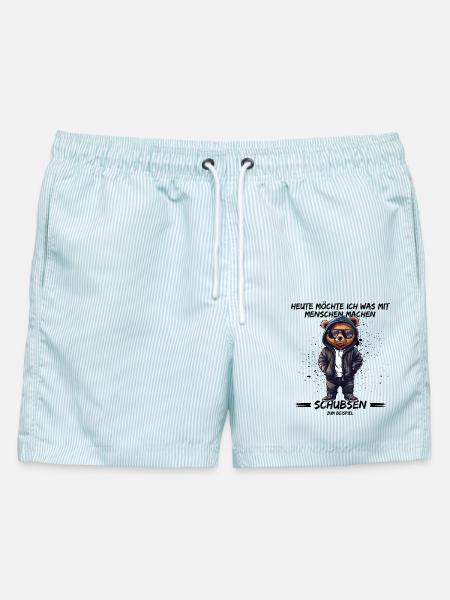 Heute möchte ich was mit Menschen machen, Schubsen - Männer Badeshorts - hellblau gestreift