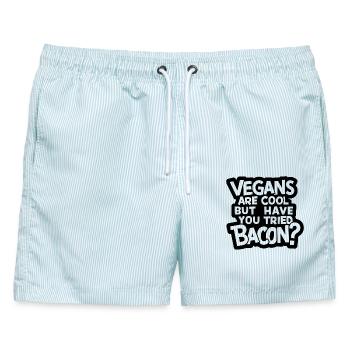 Vegans are cool but have you tried bacon? - Männer Badeshorts - hellblau gestreift - Vorne - AI Model Male 178 light (178cm)