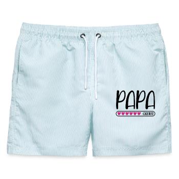 Papa loading - Männer Badeshorts - hellblau gestreift - Vorne - AI Model Male 178 light (178cm)