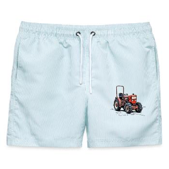 Schmalspurtraktor Traktor Krieger KS 33 - Männer Badeshorts - hellblau gestreift - Vorne - AI Model Male 178 light (178cm)