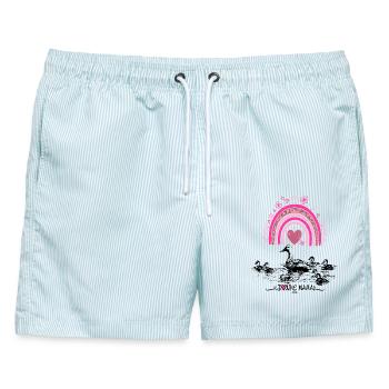 Muttertag Entenmama mit Küken & Regenbogen - Männer Badeshorts - hellblau gestreift - Vorne - AI Model Male 178 light (178cm)