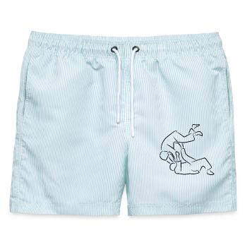 Judo - Männer Badeshorts - hellblau gestreift - Vorne - AI Model Male 178 light (178cm)