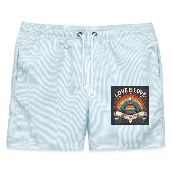 LIEBE ist LIEBE - Männer Badeshorts - hellblau gestreift - Vorne - AI Model Male 178 light (178cm)
