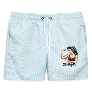 Stärke starke Frau Rockabilly Bizeps Geschenk - Männer Badeshorts - hellblau gestreift - Vorne - AI Model Male 178 light (178cm)