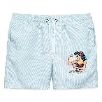 Stärke starke Frau Rockabilly Bizeps Geschenk - Männer Badeshorts - hellblau gestreift - Vorne - AI Model Male 178 light (178cm)