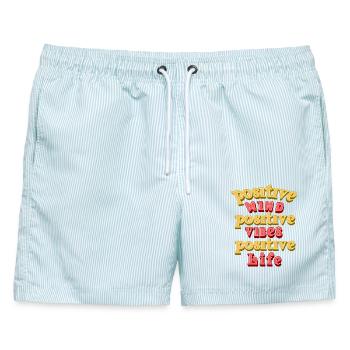 Positiver Geist, positive Stimmung - Männer Badeshorts - hellblau gestreift - Vorne - AI Model Male 178 light (178cm)