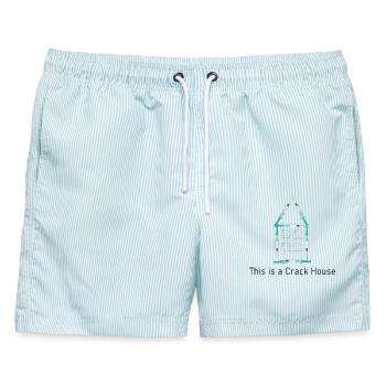 Crack Haus - Männer Badeshorts - hellblau gestreift - Vorne - AI Model Male 178 light (178cm)