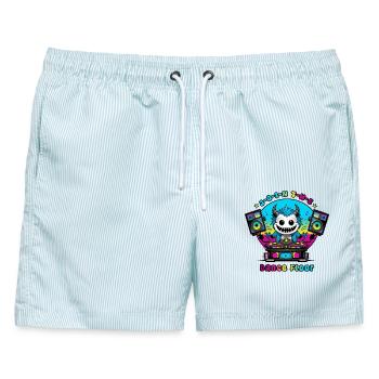 Disco Monster - Männer Badeshorts - hellblau gestreift - Vorne - AI Model Male 178 light (178cm)