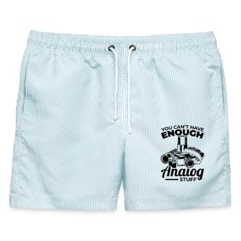 Lustiger Fotografie Spruch - Männer Badeshorts - hellblau gestreift - Vorne - AI Model Male 178 light (178cm)