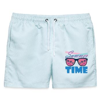 Sommerzeit Palmen-Sonnenbrille - Männer Badeshorts - hellblau gestreift - Vorne - AI Model Male 178 light (178cm)