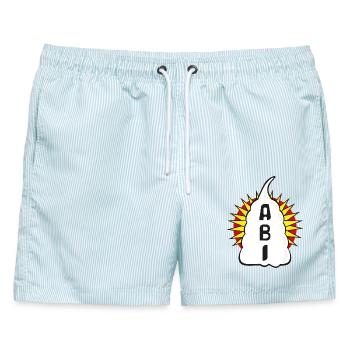 Sahne ABI mit Stern, ein lustiger Hingucker. - Männer Badeshorts - hellblau gestreift - Vorne - AI Model Male 178 light (178cm)