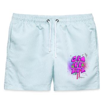 Graffiti Art - Trendy Grafitti Art Apparel - Männer Badeshorts - hellblau gestreift - Vorne - AI Model Male 178 light (178cm)