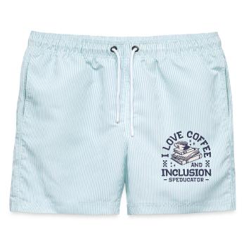 Speducator - I love coffee and inclusion - Männer Badeshorts - hellblau gestreift - Vorne - AI Model Male 178 light (178cm)