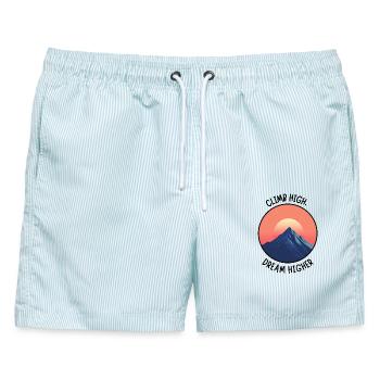 Wanderlust Design – Bergsteiger Kletterer Geschenk - Männer Badeshorts - hellblau gestreift - Vorne - AI Model Male 178 light (178cm)