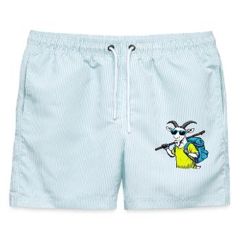 Bergziege mit Rucksack - Männer Badeshorts - hellblau gestreift - Vorne - AI Model Male 178 light (178cm)