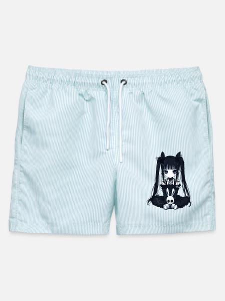 Anime Girl Goth Bunny Grunge Gothic Cute Kawaii - Männer Badeshorts - hellblau gestreift