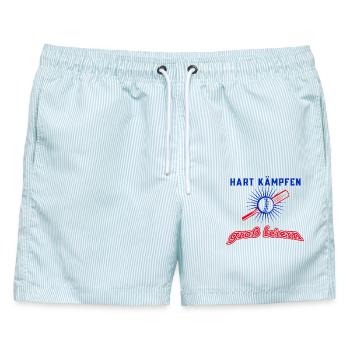 HART KÄMPFEN - Männer Badeshorts - hellblau gestreift - Vorne - AI Model Male 178 light (178cm)