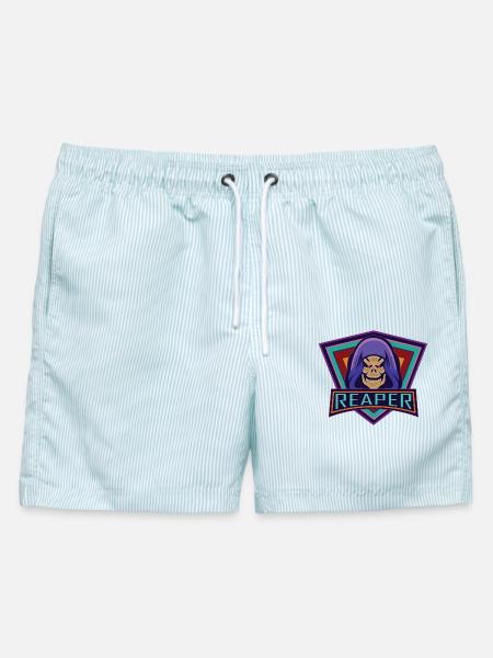 Reaper Totenkopf Retro Skelett Design Sreetwear - Männer Badeshorts - hellblau gestreift