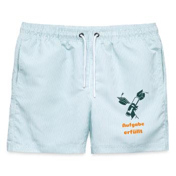 Aufgabe erfüllt - Männer Badeshorts - hellblau gestreift - Vorne - AI Model Male 178 light (178cm)