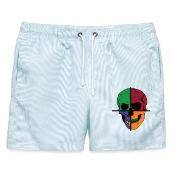 Vier geteilter Skelettschädel - Männer Badeshorts - hellblau gestreift - Vorne - AI Model Male 178 light (178cm)