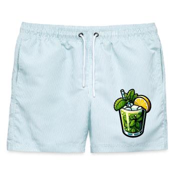 Mojito Cocktail Rum Limette Minze - Männer Badeshorts - hellblau gestreift - Vorne - AI Model Male 178 light (178cm)