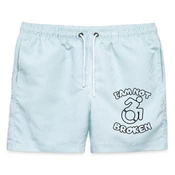 Ich sitze im Rollstuhl, aber ich bin nicht kaputt # - Männer Badeshorts - hellblau gestreift - Vorne - AI Model Male 178 light (178cm)
