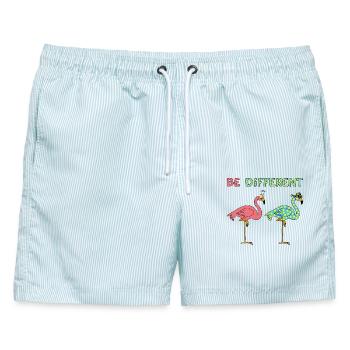 Verschiedene Flamingos - Männer Badeshorts - hellblau gestreift - Vorne - AI Model Male 178 light (178cm)