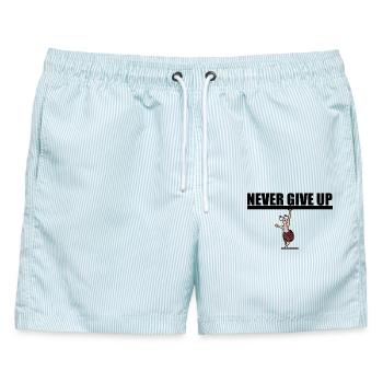 Never give up. Motivation - Männer Badeshorts - hellblau gestreift - Vorne - AI Model Male 178 light (178cm)