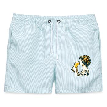 Frau trinkt Bier Weizenbier Geschenk - Männer Badeshorts - hellblau gestreift - Vorne - AI Model Male 178 light (178cm)