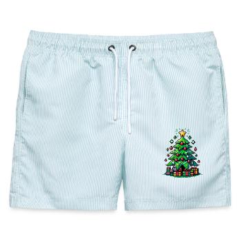 Gamer Pixel Xmas Tree – Retro Christmas Vibes! - Männer Badeshorts - hellblau gestreift - Vorne - AI Model Male 178 light (178cm)