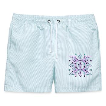 Designerkleidung und Tragetaschen, schick und einzigartiger Stil. - Männer Badeshorts - hellblau gestreift - Vorne - AI Model Male 178 light (178cm)