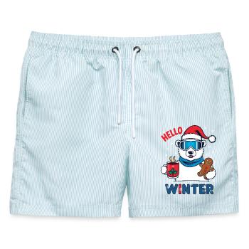 Eisbär mit Lebkuchen - Männer Badeshorts - hellblau gestreift - Vorne - AI Model Male 178 light (178cm)
