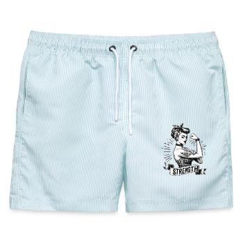 Stärke starke Power Frau Rockabilly Geschenk - Männer Badeshorts - hellblau gestreift - Vorne - AI Model Male 178 light (178cm)