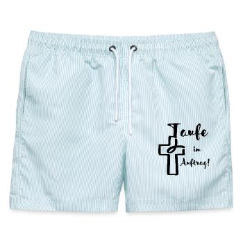 Taufe im Auftrag Fisch taucht ins Kreuz Tauffest - Männer Badeshorts - hellblau gestreift - Vorne - AI Model Male 178 light (178cm)