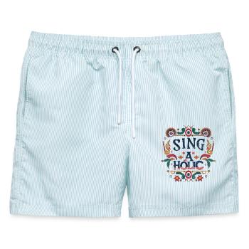 Sing-aholic - Männer Badeshorts - hellblau gestreift - Vorne - AI Model Male 178 light (178cm)