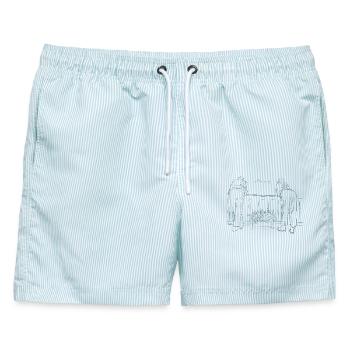 Mann und Frau offline - Männer Badeshorts - hellblau gestreift - Vorne - AI Model Male 178 light (178cm)