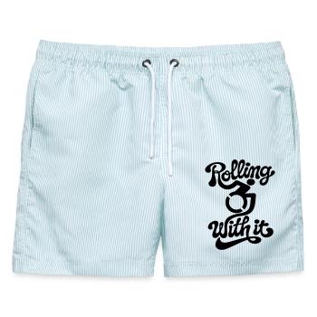 Mit ihm in meinem Rollstuhl zu rollen # - Männer Badeshorts - hellblau gestreift - Vorne - AI Model Male 178 light (178cm)