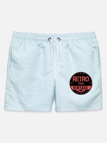 Retro Vintage 1980 Logo Design - Männer Badeshorts - hellblau gestreift