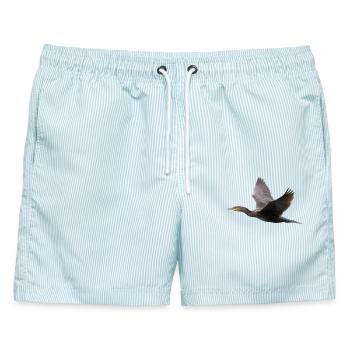 Kormoran im Flug - Männer Badeshorts - hellblau gestreift - Vorne - AI Model Male 178 light (178cm)