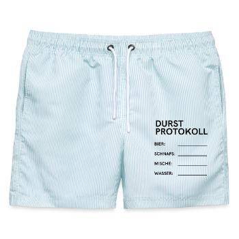 Durstprotokoll - Männer Badeshorts - hellblau gestreift - Vorne - AI Model Male 178 light (178cm)