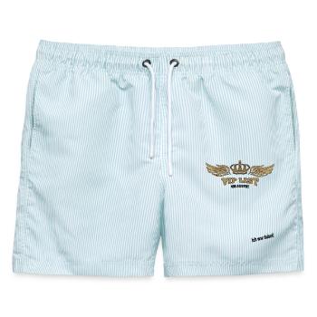 Jugendweihe Gästebuch - Jugendweihe 2026 - Männer Badeshorts - hellblau gestreift - Vorne - AI Model Male 178 light (178cm)
