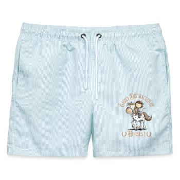 Drolliges Pferd mit Reiter Und Pferde Spruch - Männer Badeshorts - hellblau gestreift - Vorne - AI Model Male 178 light (178cm)