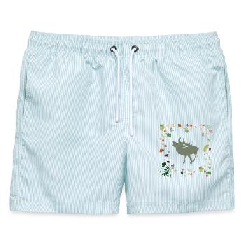 Hirsch mit Herbstlaub - Männer Badeshorts - hellblau gestreift - Vorne - AI Model Male 178 light (178cm)