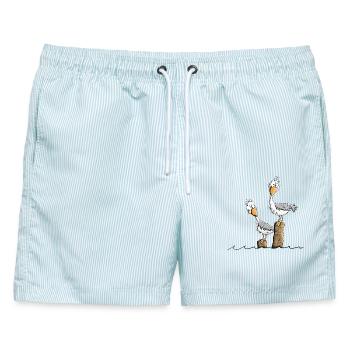 Drollige Möwen Nordsee Ostsee Urlaub Maritim - Männer Badeshorts - hellblau gestreift - Vorne - AI Model Male 178 light (178cm)